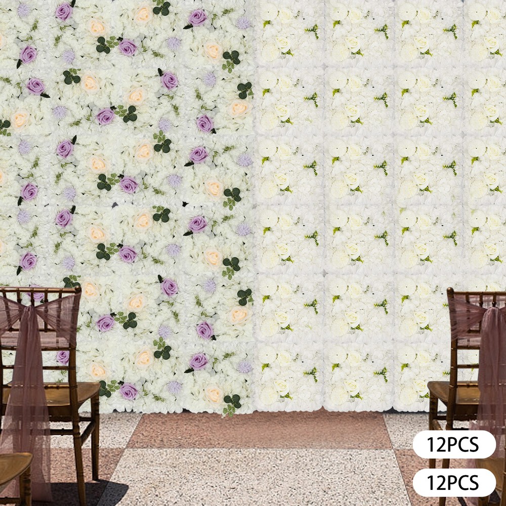 3D Flower Wall Panel 12pcs Artificial Flower Wall Background Silk Rose Mat