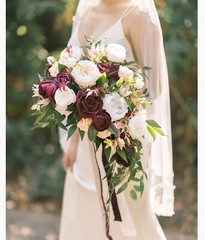 Ling’s Moment 15 Inch Marsala Artificial Flowers Bridal Bouquet, Cascading