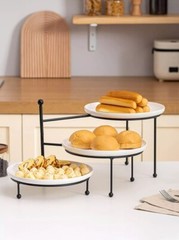 Kanwone 3 Tiered Serving Stand with White Porcelain Plates, 10 Inch,