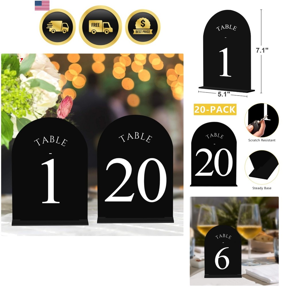 Arch Wedding Table Numbers 1-20 with Stands – Double-Sided Printed 5″ X 7″ Ac…