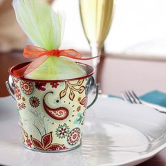 Bulk Lot of 10 Retro Inspired Floral and Paisley 3-1/2″ Metal Favor Buckets