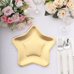 25 Matte Gold 9″ Star Shaped Paper Salad Dinner Plates Party Events Decorations