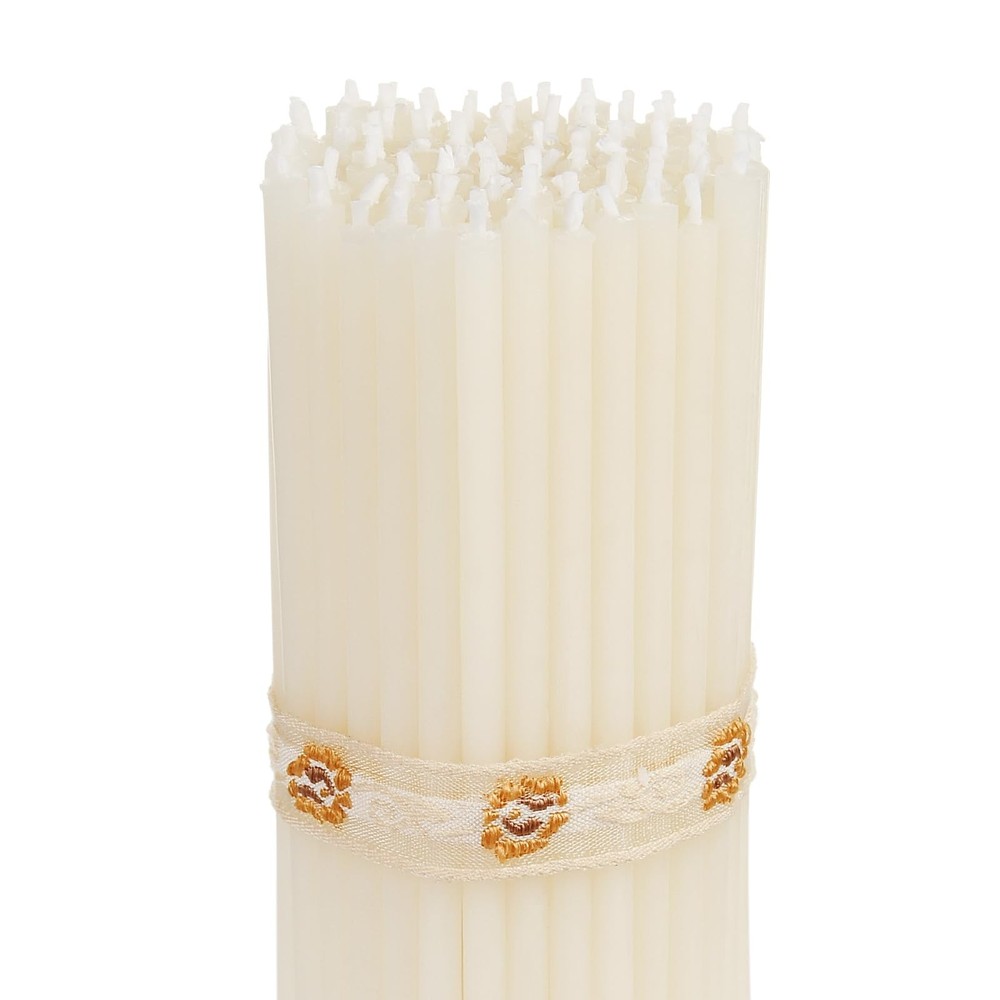 DEYBBY Mini White Beeswax Candles – 50 Count – 50 pack,