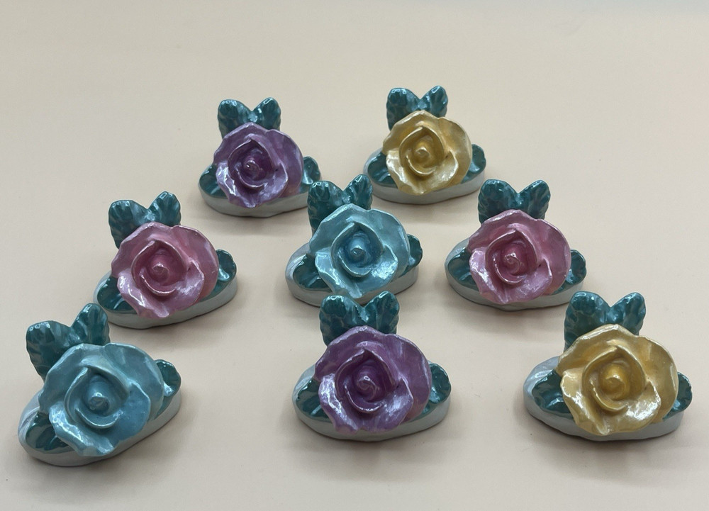 Floral Place Card Holders Pastel Rose Ceramic Table Decor Set of 8
