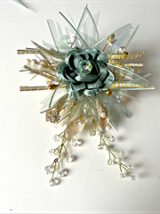 Bridal Wedding Bouquet Sea Foam Green Pearls Floral Embellished & Corsage