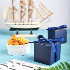 Creative Polka Dot Candy Boxes in Navy Blue – 50 Pack with Ribbon Included