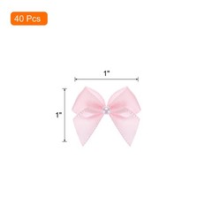 40Pcs Mini Light Pink Ribbon Bow with Pearl 1″ Ribbon Flowers Applique