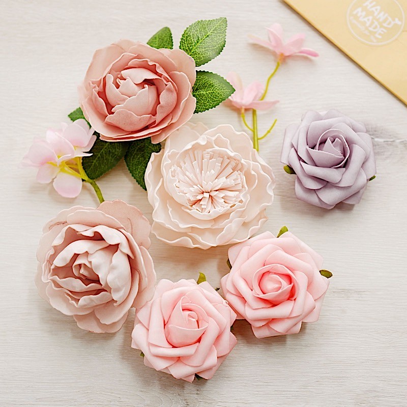 PINK CORAL Foam Roses Peonies Silk Florals Artificial Flowers Box Party Supplies
