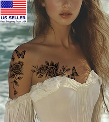 32Pcs Red Temporary Rose Flower Arm & Leg Tattoo Stickers, Sexy Stripper Chest &
