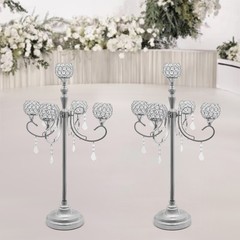 5 Arms Crystal Candelabra Freestanding Candle Holder Centerpiece Silver