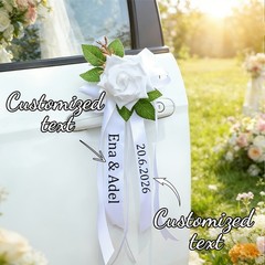 2pcs Wedding Car Decoration Set Bows Bouquet Set DIY Simulation Flowers Wedding◐