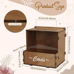 Wooden Wedding Card Box with Flower Trough, Brown Gift Card Box for Wedding w…