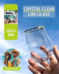 40 Pcak Plastic Stemless Wine cocktail Whiskey Champagne Gold Rim-40 Pack