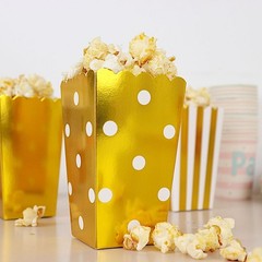 36 White Gold 5″ Cardboard Popcorn Style Party Favor Boxes Events Decorations