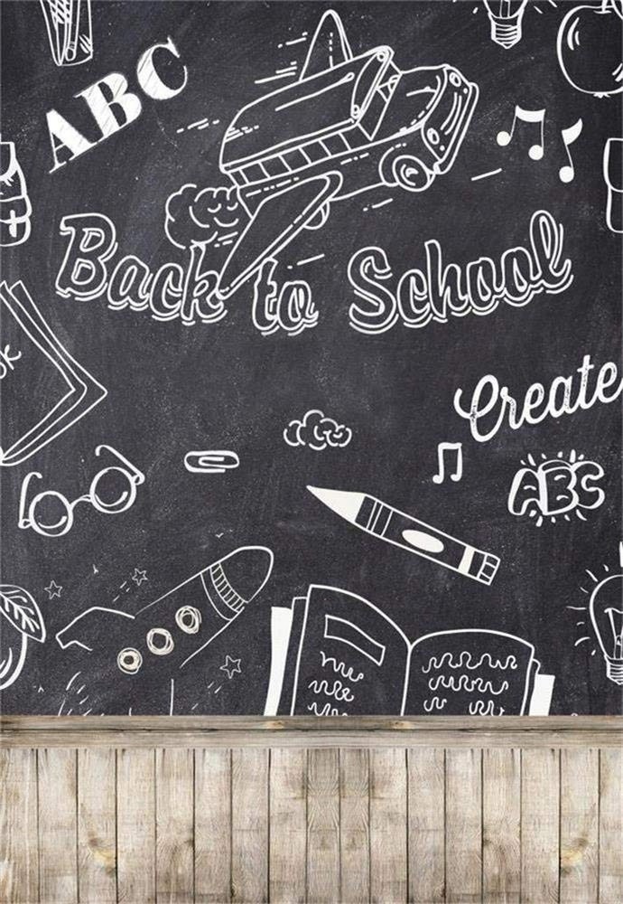 Laeacco 3x5ft Back to School Backdrop Vintage Wood Floor Rustic Blackboard Ph…