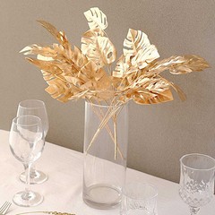 4 GOLD Metallic Artificial Monstera Leaves Bushes Party Events Decorations