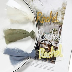 30 PCS Acrylic Place Card For Wedding Clear Transparent DIY Seating Blue Ribbon