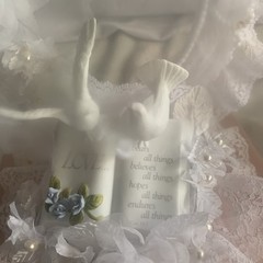 Wilton Wedding Cake Topper Love Birds Heart bell lace pearls Doves white plastic