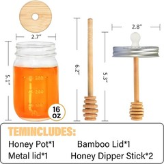 16oz Glass Honey Jar with Dippers Stick Set,Honey Pot honey jar 1pcs