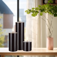 Mega Candles 6 Pcs Unscented Solid Black Pillar Candles Hand Poured Premium Wax