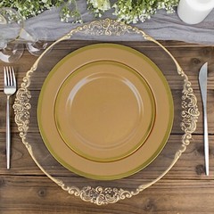 GOLD 10 Round 7″ Plastic SALAD PLATES Gold Rim Party Events Tableware
