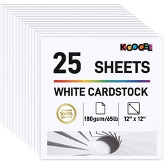 Koogel 25 Sheets 12×12 White Cardstock Paper, 65LB/180GSM Medium,