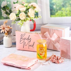 Irenare 8 Pcs Bridesmaid Proposal Gifts Set Robes Makeup Bag Cup Cards Hair T…