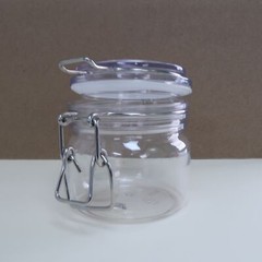 Clear Hard Plastic Round Bottom Kitchen Jars w/ Clasp Holds 6.5oz (6-Pack)