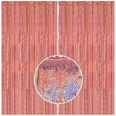 2 Pack 3.3 x 8.2 ft Tinsel Foil Fringe Backdrop Curtain, Upgraded Rose Gold G…