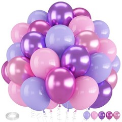 Pink and Purple Balloons, 60 PCS 12 Inch Metallic Purple and Pink Purple Pink