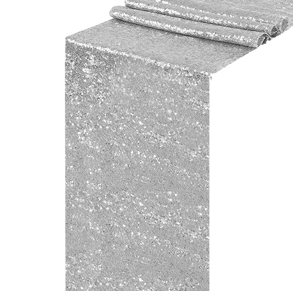 Silver Sequin Table Runner 1Pack 12 x 108 inch Long 12×108 inch Silver 1pack
