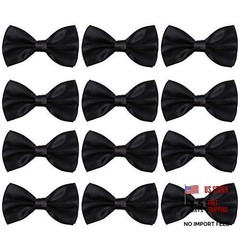 Neck Bowtie Tuxedo for Men Adjustable Solid Satin Pre-tied 12 Pcs Black