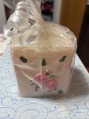 Pink Roses Square Candle Gift Wrapped With White Ribbon Rare Unscented New