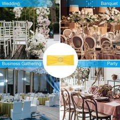 50Pcs 14″x5″ Stretch Chair Sashes Bows Chair Bands Sash with Buckle, Yellow