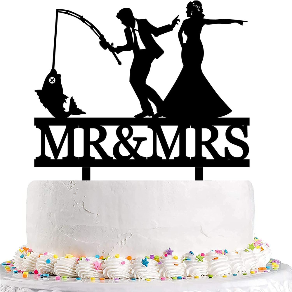 Funny Fishing Wedding Cake Topper – Just Wait a Second – the Bride Urges Groom t