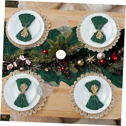 Cheesecloth Table Runner 13 Ft and 13Ft Table Runner + 12 Napkins Emerald Green