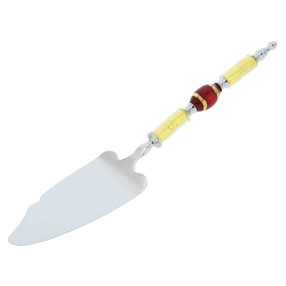 GlassOfVenice Italian Murano Glass Cake Server – Gold Red Stripes