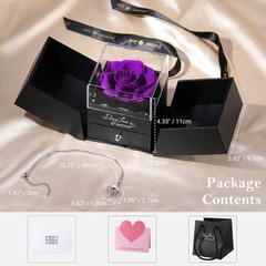 Emibele Preserved Purple Real 11 x 10 x 11 cm, Rose + Copper Necklace