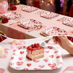 Valentines Day Plates and Napkins Sets, Square Valentine Plates 9″ Heart