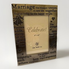 Wedding Photo Frame 4×6 Brushed Brass Engraved Love Quote Hearts Decor Gift NIB