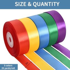 1 Inch x 125 Yards 5 Colors Satin Ribbon Rolls, Mixed Bright 5r-1in-rainbow