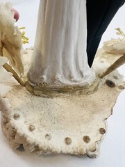 Vintage 1940s 1950s Wedding Cake Topper Bride Groom Bell Fabric Flower Arch