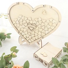 NATURAL 13″ Wooden Heart Drop Top FRAME Wedding Guest Book Sign Set Party Events