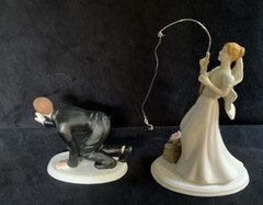 Weddingstar Caucasian Bride Fishing for Groom Cake Topper (Bride & Groom)