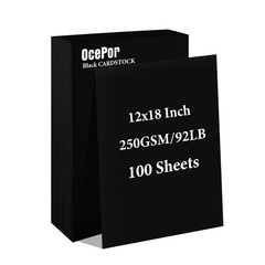 OcePor 100 Sheets Black Cardstock 12” x 18”, 92lb/250gsm Black Card