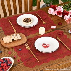 Heart Lace Valentines Placemats Set of 4, 12×18 Inch 12″ x 18″, 4 Pcs Red