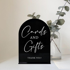 Acrylic Cards and Gifts Sign with Stand- 5″x7″ Black Arched Acrylic Wedding Sign