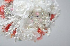 Crystal Rhinestone Pomander Kissing Ball Christmas Ornament Coral White Deco