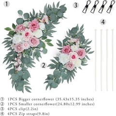 Wedding Flower Arch Decoration Kit Artificial Floral Setup W/ Clips & Ties New