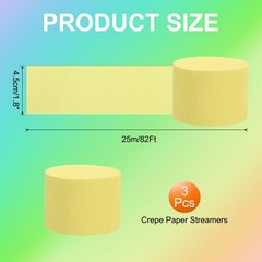 3Roll 1.8″x82FT Crepe Paper Streamers Decorations Light Yellow
